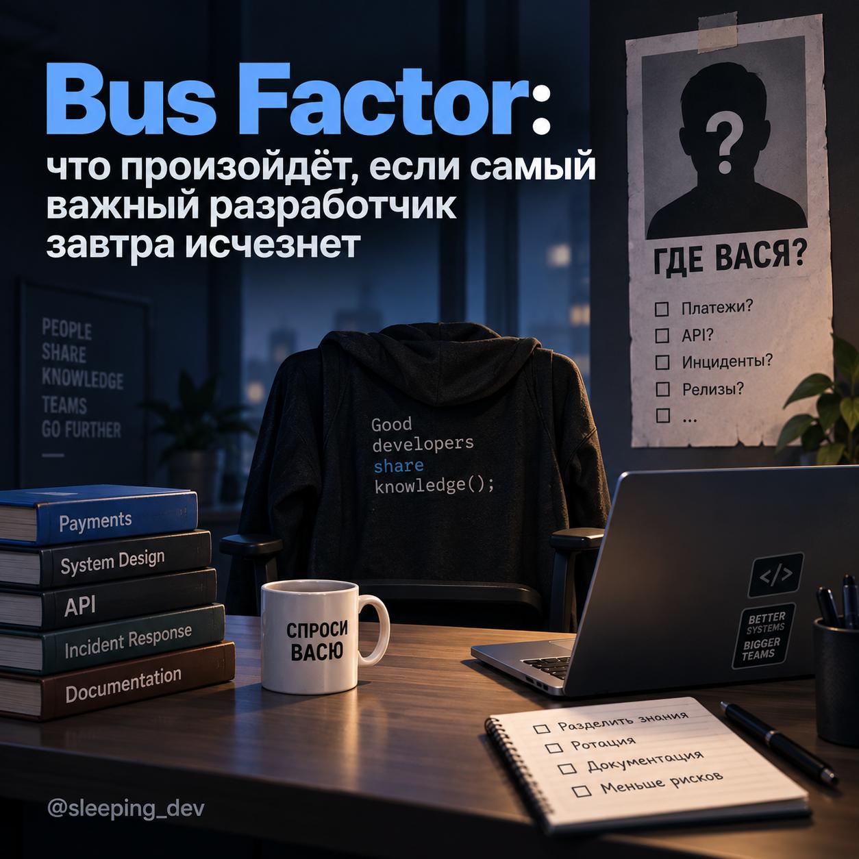 Bus Factor: что произойдёт, если самый важный разработчик завтра исчезнет