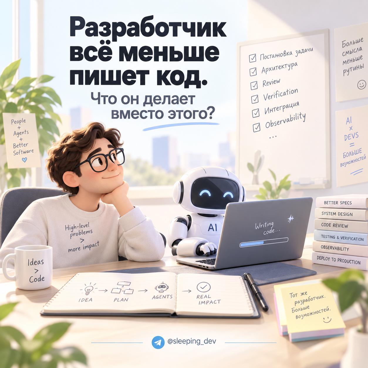 Разработчик всё меньше пишет код. Что он делает вместо этого?