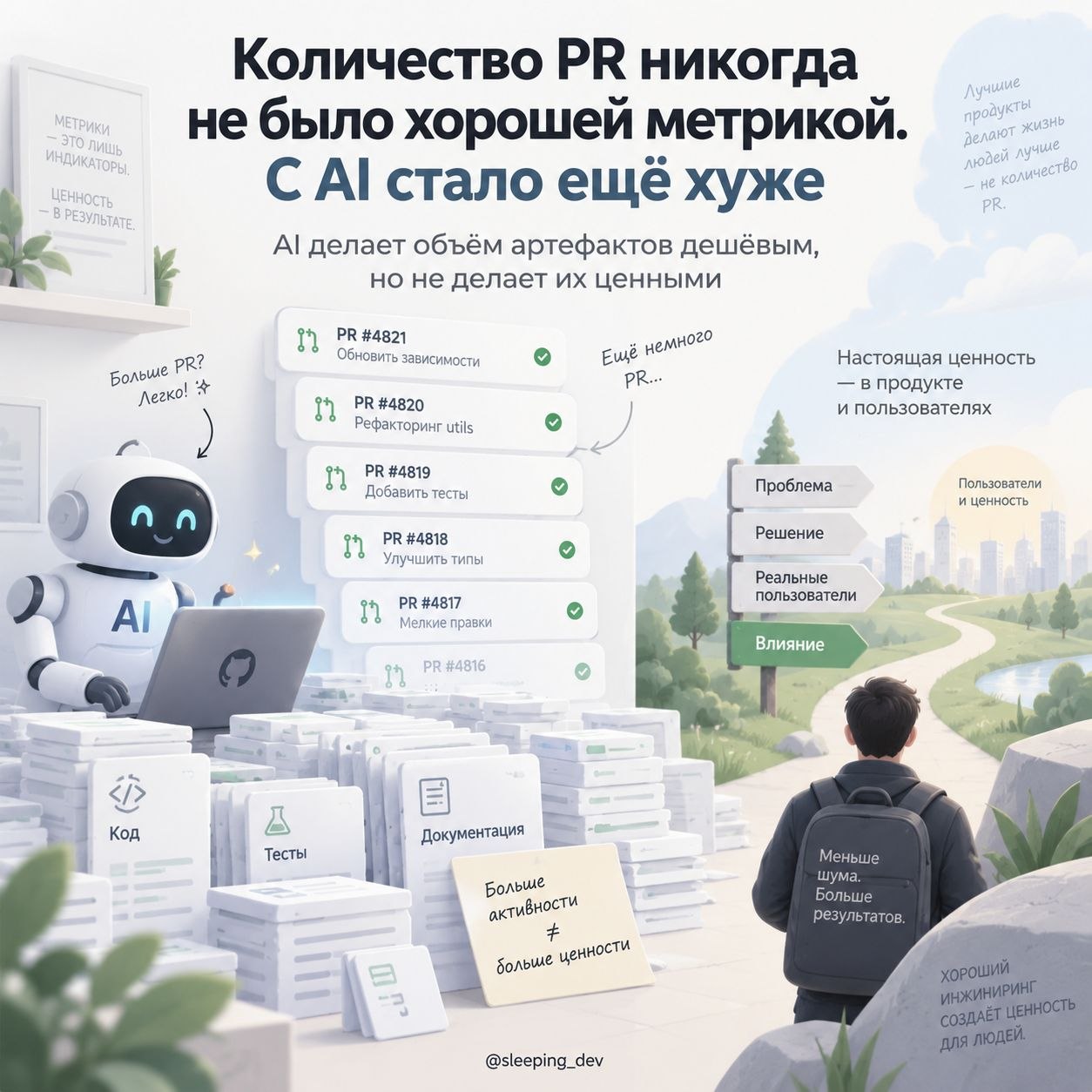 Количество PR никогда не было хорошей метрикой. С AI стало ещё хуже